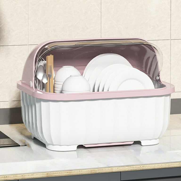 Holloyiver Large Dish Drying Rack with Cover Plastic Nursing Bottle Dryer Holder with Removable Drain Board Medium Size Kitchen Plate Cup Dish Utensil Drainer 13.8 Lx10.2 Wx11.0 H Walmart