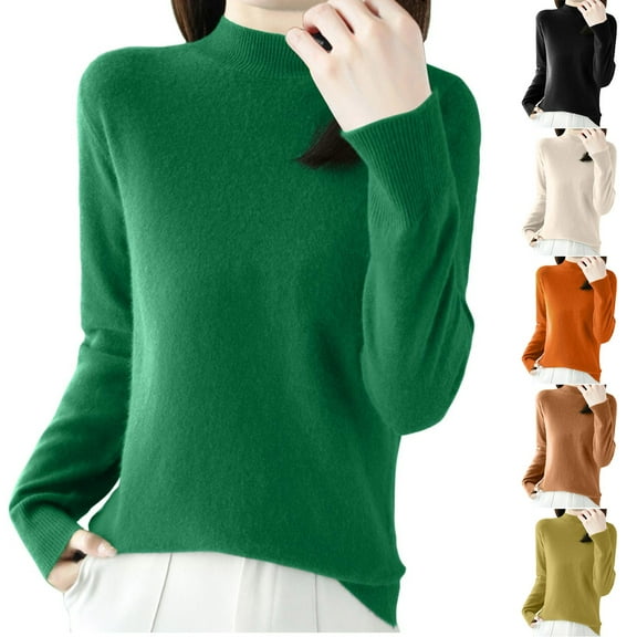 Antinious Womens Solid Mock Neck Knitted Long Sleeve Sweater Blouse,Sweatshirt for Women,Going Out Tops for Women,Gold,M