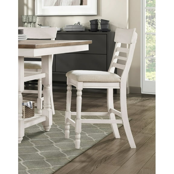 CoSoTower Antique White Finish Set of 2 Counter Height Chair Farmhouse Style Fabric Upholstered Seat Wooden Furniture Dining Chairs