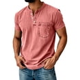 thumbnail image 2 of Inglocry Distressed Henley Shirts for Men Acid Washed Oversized T Shirts Short Sleeve Summer Tops Stylish Vintage Plain Tees Pink L, 2 of 5