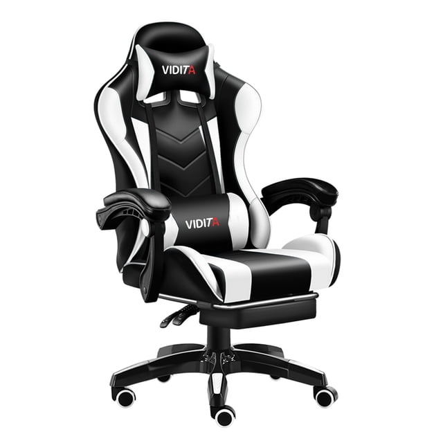 Silla Gamer Vidita GX2000 ergonómica negra y blanca con tapizado de poliuretano