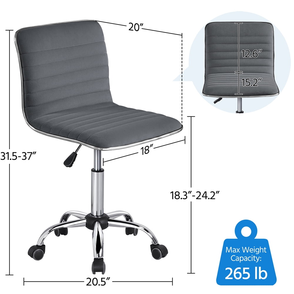 Yaheetech Velvet Low Back Armless Office Chair with Wheels, Dark Gray