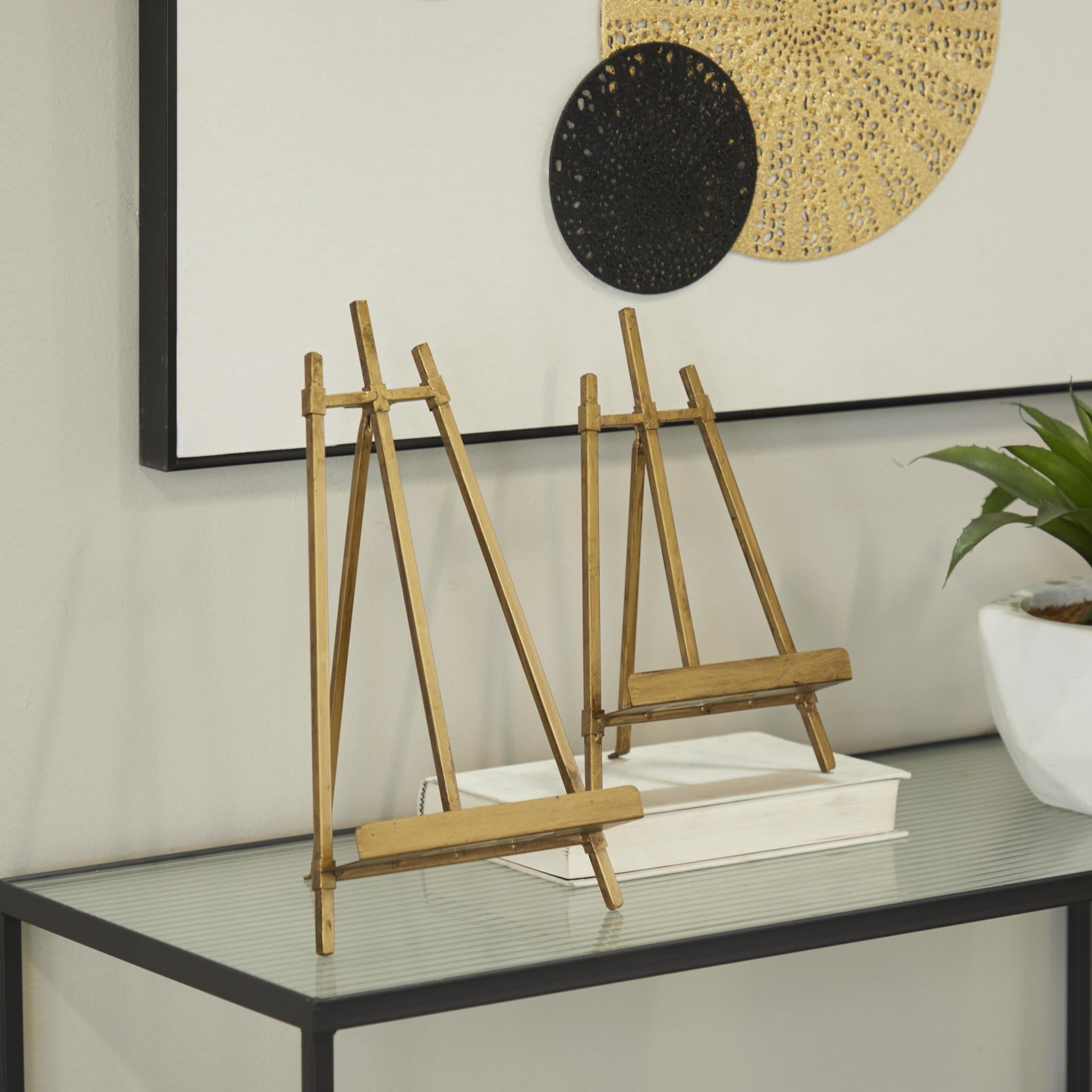 DecMode 13", 11"H Gold Metal Tabletop Triangle Easel with Foldable Stand, 2-Pieces