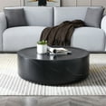 thumbnail image 2 of 31.49''  Round Coffee Table with Marble Texture, Modern Low Drum Circle Fiberglass Coffee Table, Side Table Accent Table for Living Room, Outdoor, No Need Assembly, Black, 2 of 7