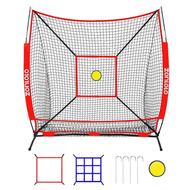 Red de béisbol Zonlolo de 6 x 6 pies con 3 objetivos portátil para niños