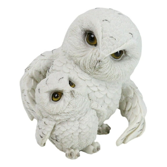 Whimsical 2 White Snowy Mother Owl And Owlet Nesting Figurine Owls Family