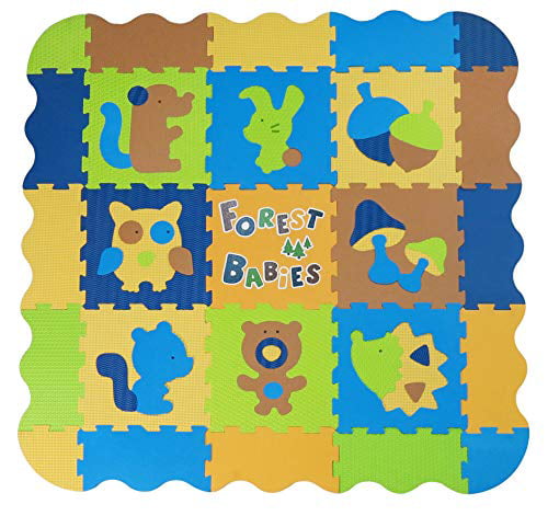 Toddlers 0.51 Inch Thickness 9 pcs Pack BABYGREAT Baby Foam Play Mat Kids and Children Puzzle Play Mat Cute Forest Babies Style Interlocking Foram Tile for Floor and Room Decor 