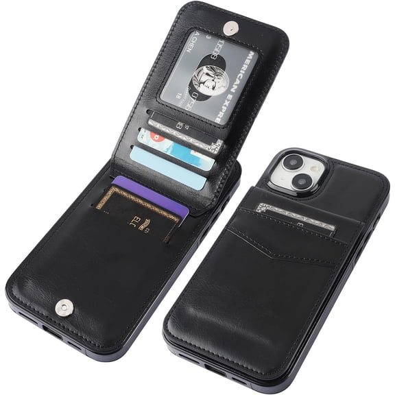 REQO Compatible with iPhone 15 Plus Case Wallet with Credit Card Holder, Flip Premium Leather Magnetic Clasp Kickstand Heavy Duty Protective Cover for iPhone 15 Plus 6.7 Inch (Black)