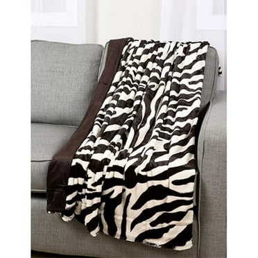 Zebra Print Plush Faux Fur Micromink Soft Throw Reversible Adults Cover Blanket 50x60-inch