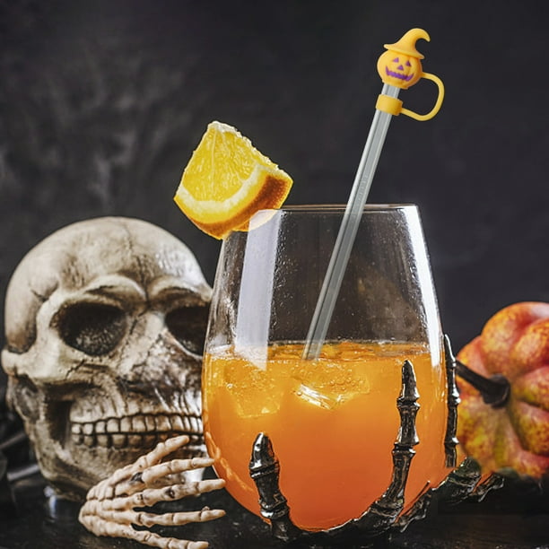 Tapas de pajita de Halloween con forma de calabaza fantasma, tapa de silicona para pajita, accesorios reutilizables para vasos, decoraciones de Halloween