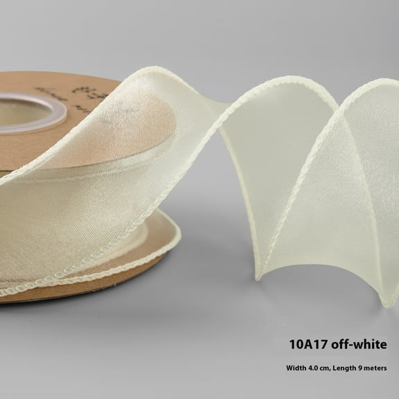 4cm Wide Off white silk ribbon for Crafts Floral Bouquets, Wedding Car, Party Decorations ,Valentine's Day, Gift Wrapping Bow ,Making Tree Wreaths Decoration,Gift Wrap Ribbons