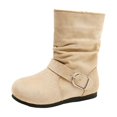 thumbnail image 2 of SYMSHOES Girls Mid-Calf Boots Faux Suede Slouch Winter Boots with Buckle Pull-On Design Beige Kids Fashion Boots for Girls,Size 34, 2 of 9