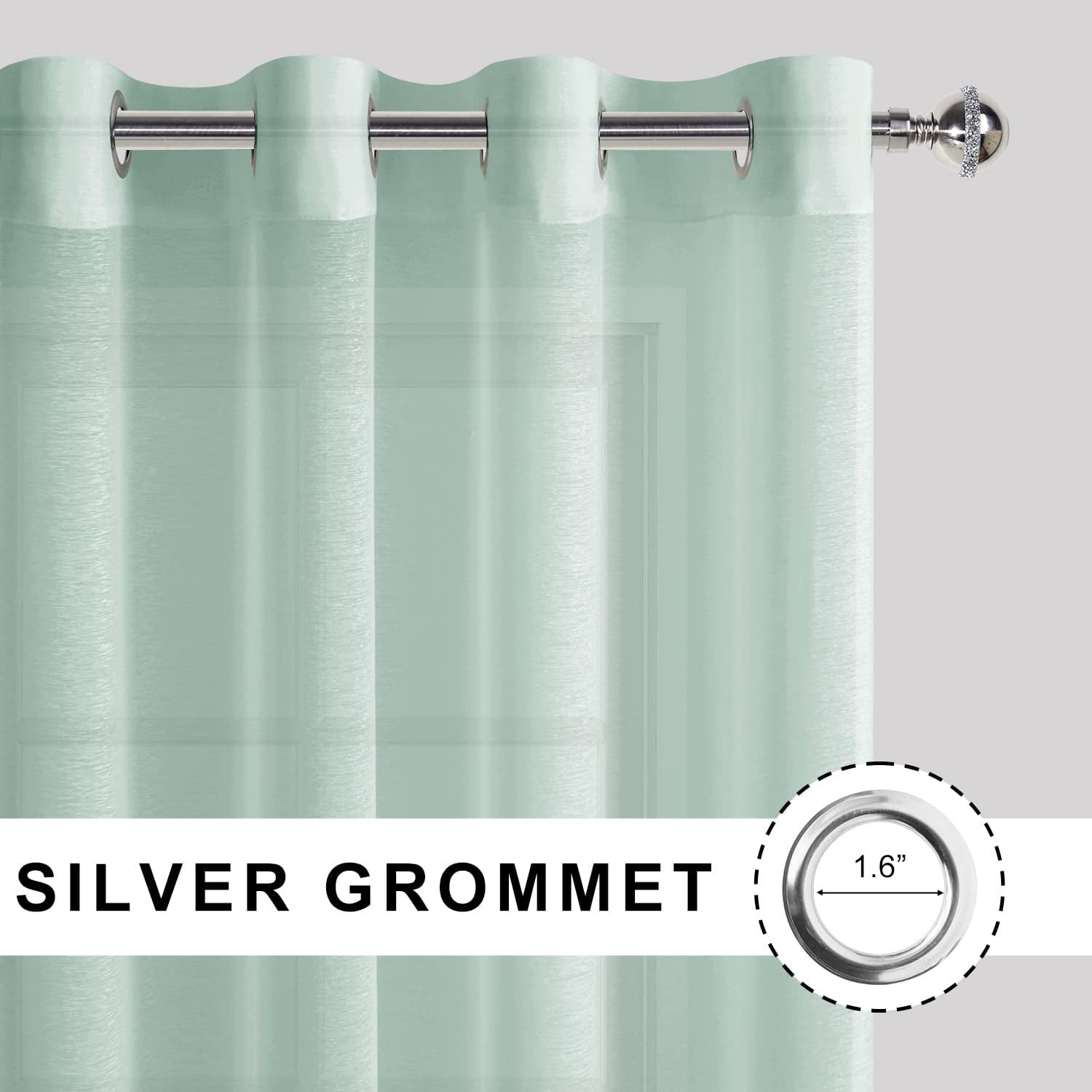 JIUZHEN Semi Sheer Curtains for Living Room - 84 inches Extra Long with Tiebacks Light Filtering Grommet Window Curtains for Bedroom/Office, 42Wx 84L, Set of 2 Panels,Bean Green