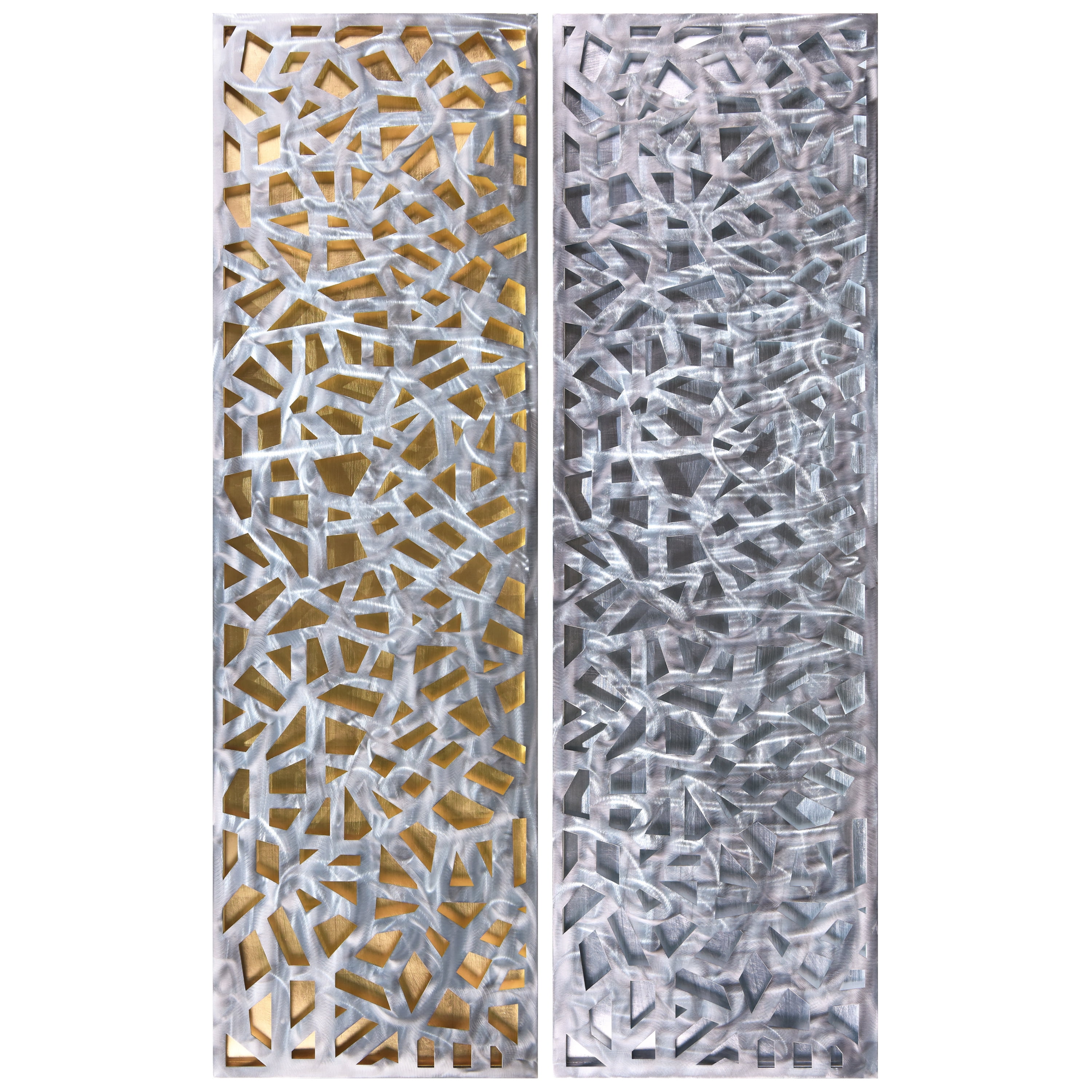 Radiant Fusion & Shimmering Cascade on Gold & Silver Leaf encased on a 3D Polished Steel Abstract Metal Wall Art