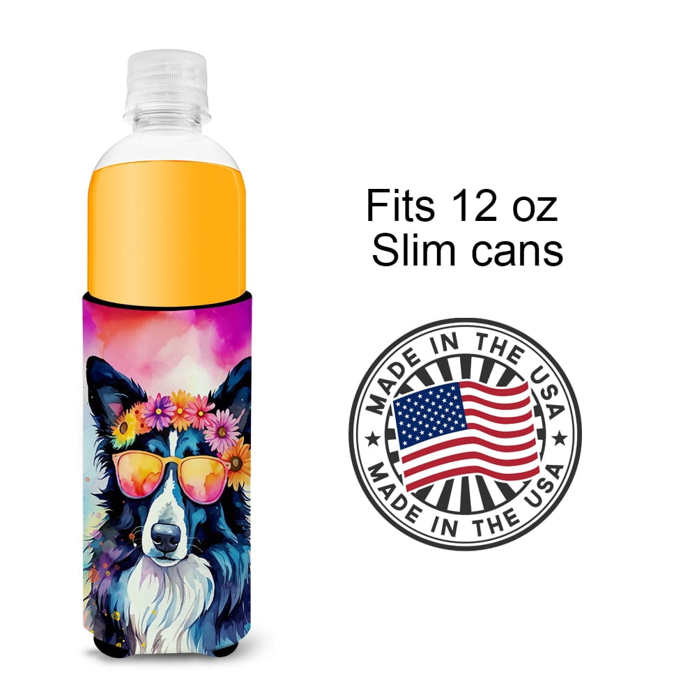 Border Collie Hippie Dawg Hugger for Ultra Slim Cans 4 in x 6.5 in