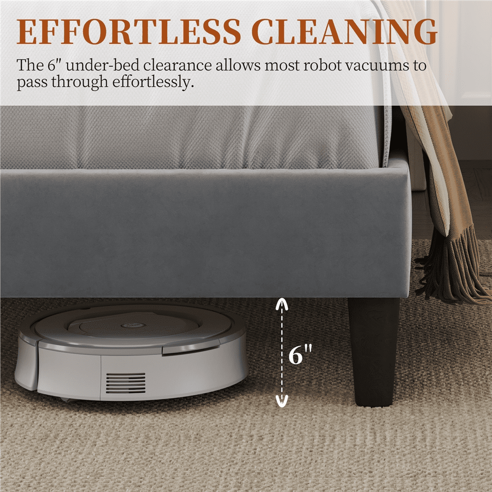 Renwick Upholstered Platform Queen Bed with Charging Outlets and USB Ports, Light Gray, Adult