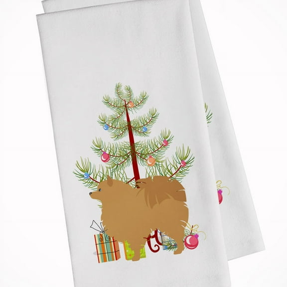 Pomeranian Merry Christmas Tree White Kitchen Towel Set of 2 Dish Towels
