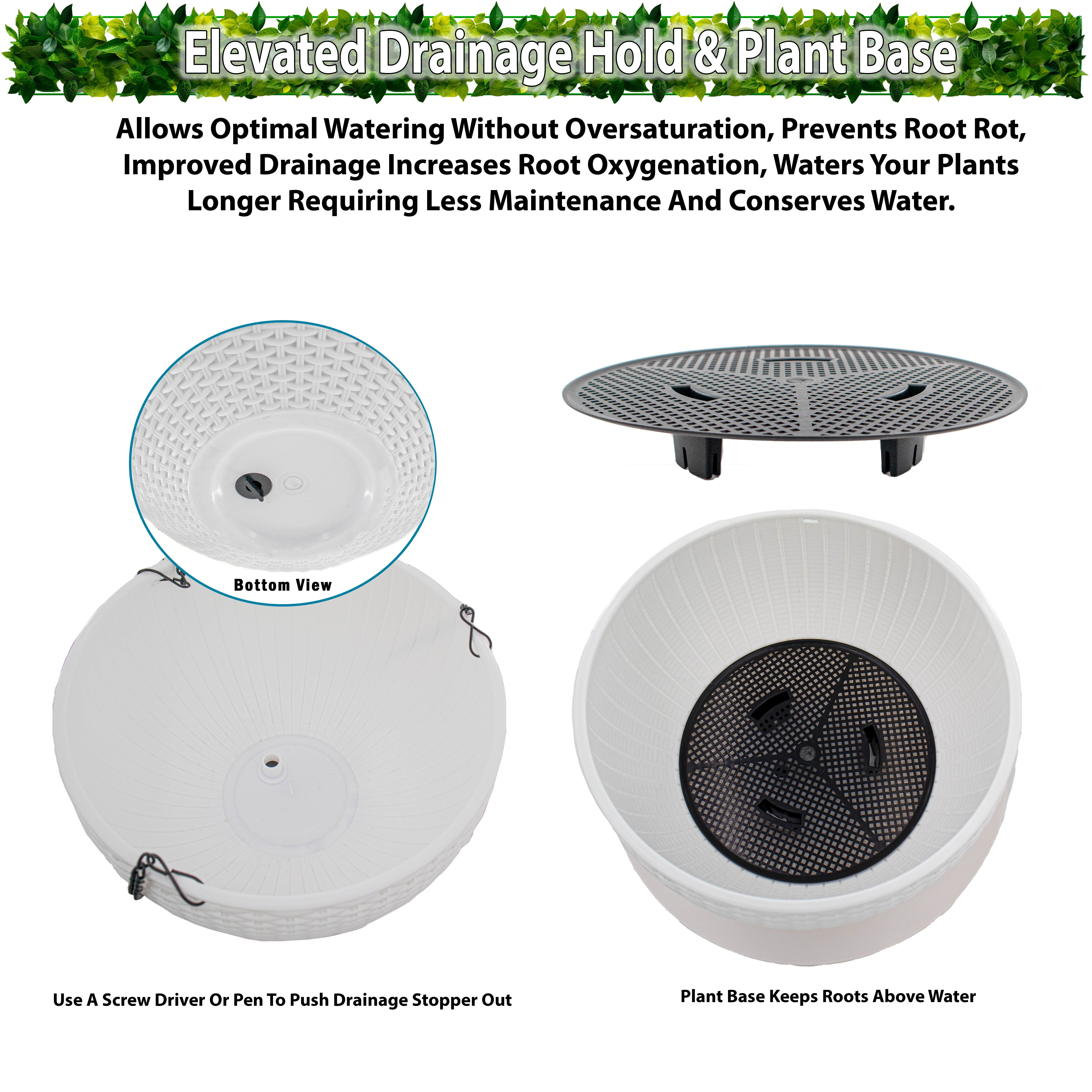 Self-Watering Solar Hanging Planter with LED Light, Plastic Wicker Basket and Drainage Base for Patio