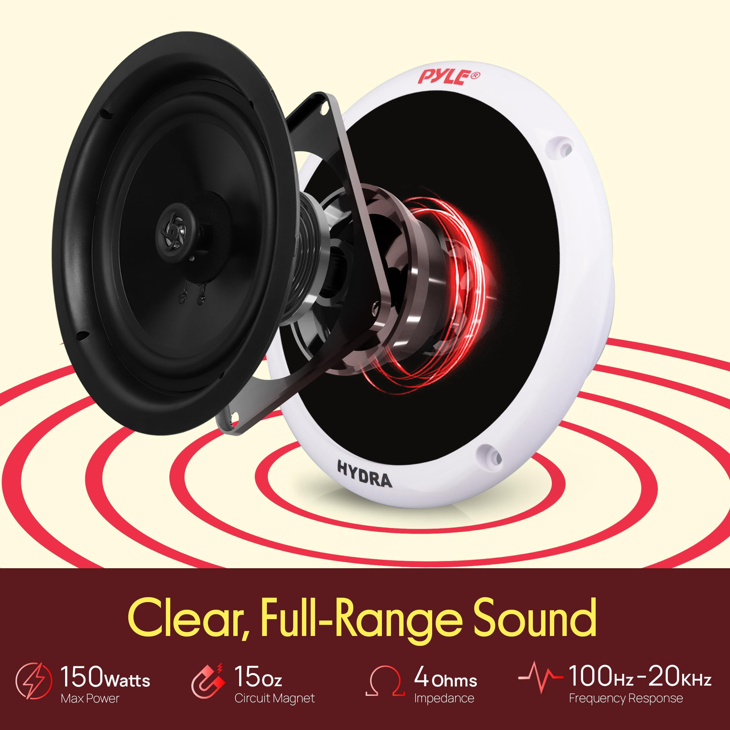 PYLE PLMR52 - 5.25 Inch Dual Marine Speakers - 2 Way Waterproof and Weather Resistant Outdoor Audio Stereo Sound System with 150 Watt Power - 1 Pair