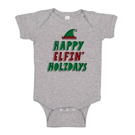 

TeesAndTankYou Happy Elfin Holidays Funny Christmas Baby Onesie Infant One Piece Bodysuit 24 Months Heather Grey