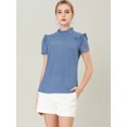 thumbnail image 3 of INSPIRE CHIC Blusa Tops De Lunares Volante Fruncido Manga Corta Cuello Alto Para Mujeres Azul XS, 3 of 6