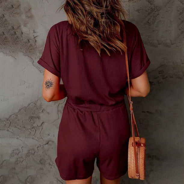 Women Solid Color One Piece Jumpsuit, Zipper Front Long Sleeve Fitness  Rompers Playsuits 