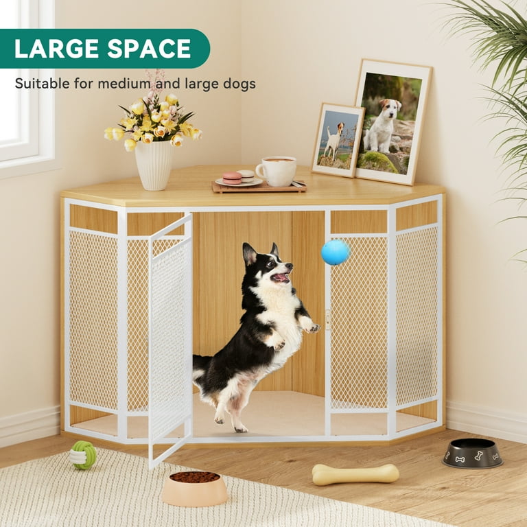 Free Shipping Dextrus Corner Dog Crate Furniture Stylish 43.7 inch Wooden Dog Kennel with Sturdy Metal Mesh Multi functional End Table Indoor Dog House for Dogs of All Sizes Walnut Color Walmart