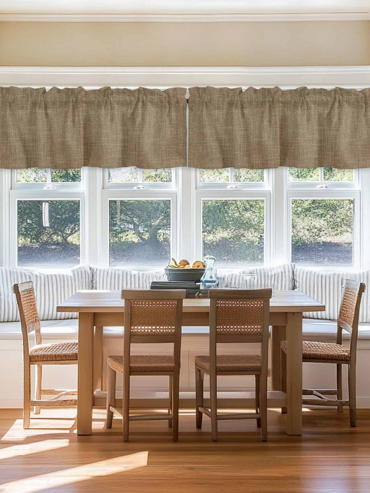 Brown Linen Window Valance, Farmhouse Pure Color 2 Pack Decorative Curtain for Small Windows, Light Filtering Valance with 3” Rod Pocket, 42"W x 12"L