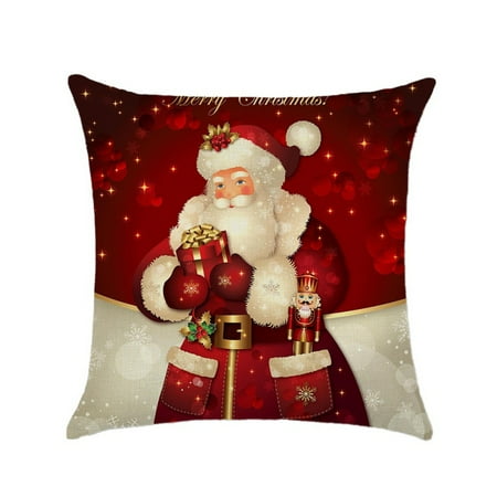 Christmas Cushions Decorative Throw Pillows Case Merry Christmas Gift Cotton Linen Seat Cushion Cover Home Decor Sofa Pillowcase ()
