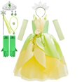 thumbnail image 1 of Vestido de princesa Tiana de tul para niña, disfraz de hada del bosque con flores y hojas de elfo para fiesta de cumpleaños y carnaval Fivean unisex, 1 of 2
