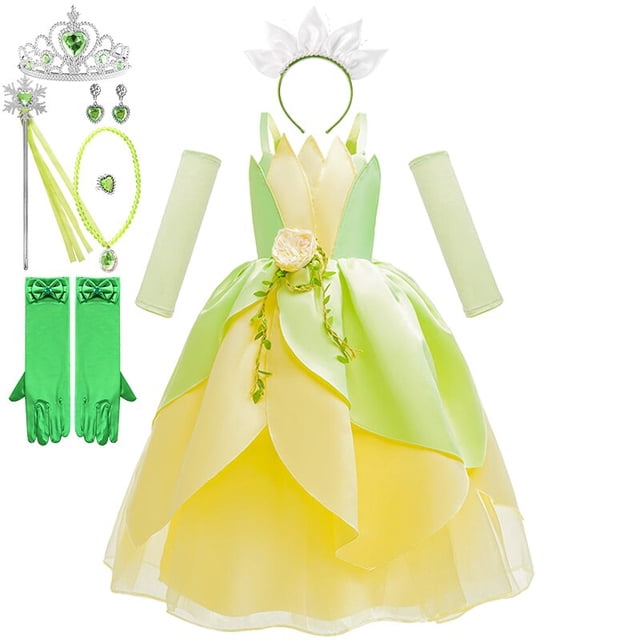 Vestido de princesa Tiana de tul para niña, disfraz de hada del bosque con flores y hojas de elfo para fiesta de cumpleaños y carnaval Fivean unisex