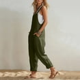 thumbnail image 7 of TEAJOPSUU Women's Cotton Blend Jumpsuits Casual Summer Overalls with Pockets Loose Sleeveless Wide Leg Rompers Olive Green, 7 of 7