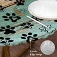 thumbnail image 3 of Teal Blue Brown Round Tablecloth, Fitted Table Cover with Elastic for 55"-60" Round Tables, Rustic Farmhouse Dog Paw Vintage Table Cloth Outdoor Indoor Dinning Party Waterproof Tablecloths, 3 of 7