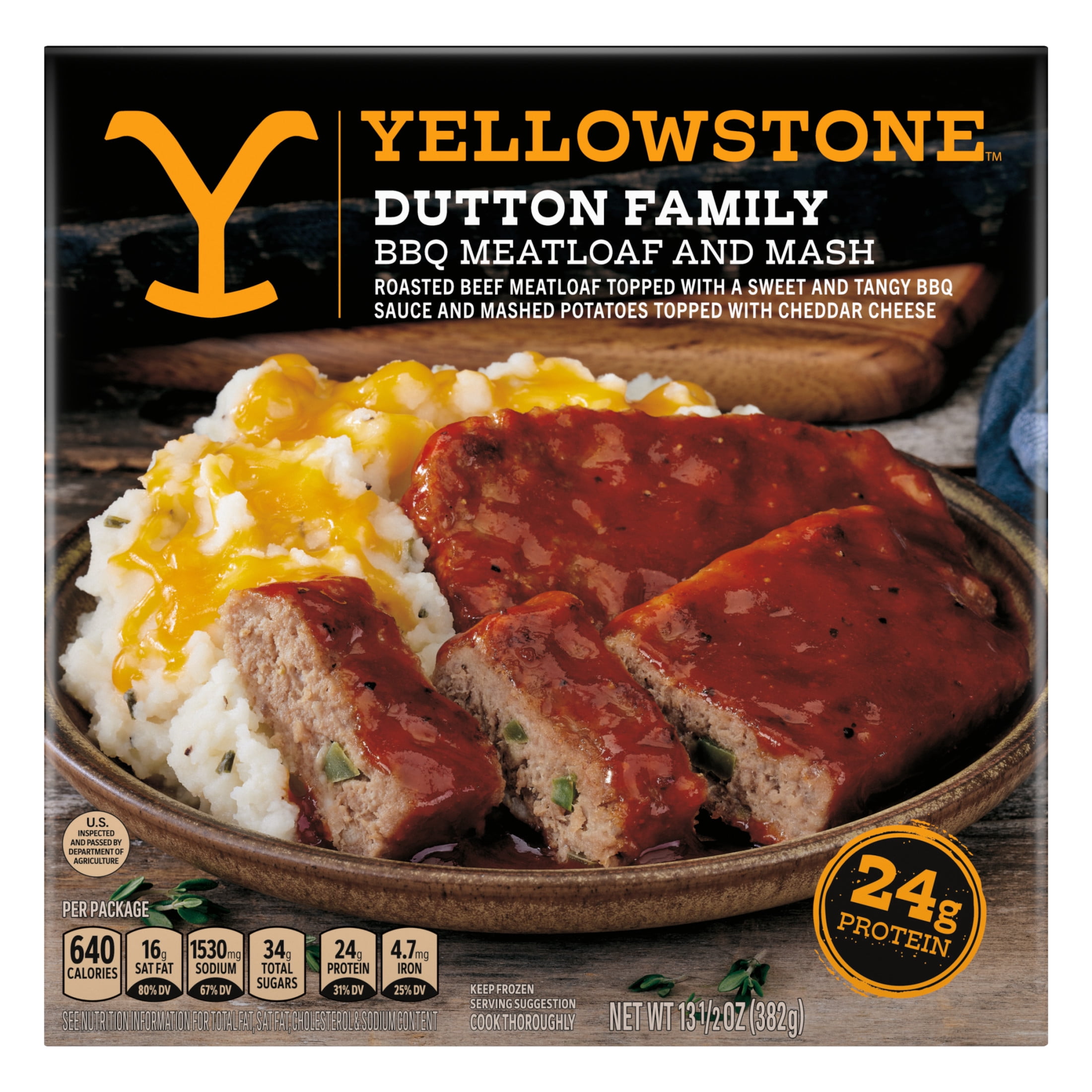 Yellowstone BBQ Meatloaf and Mashed Potatoes Frozen Meals for One, Protein Dinner, 13.5 oz (Frozen)