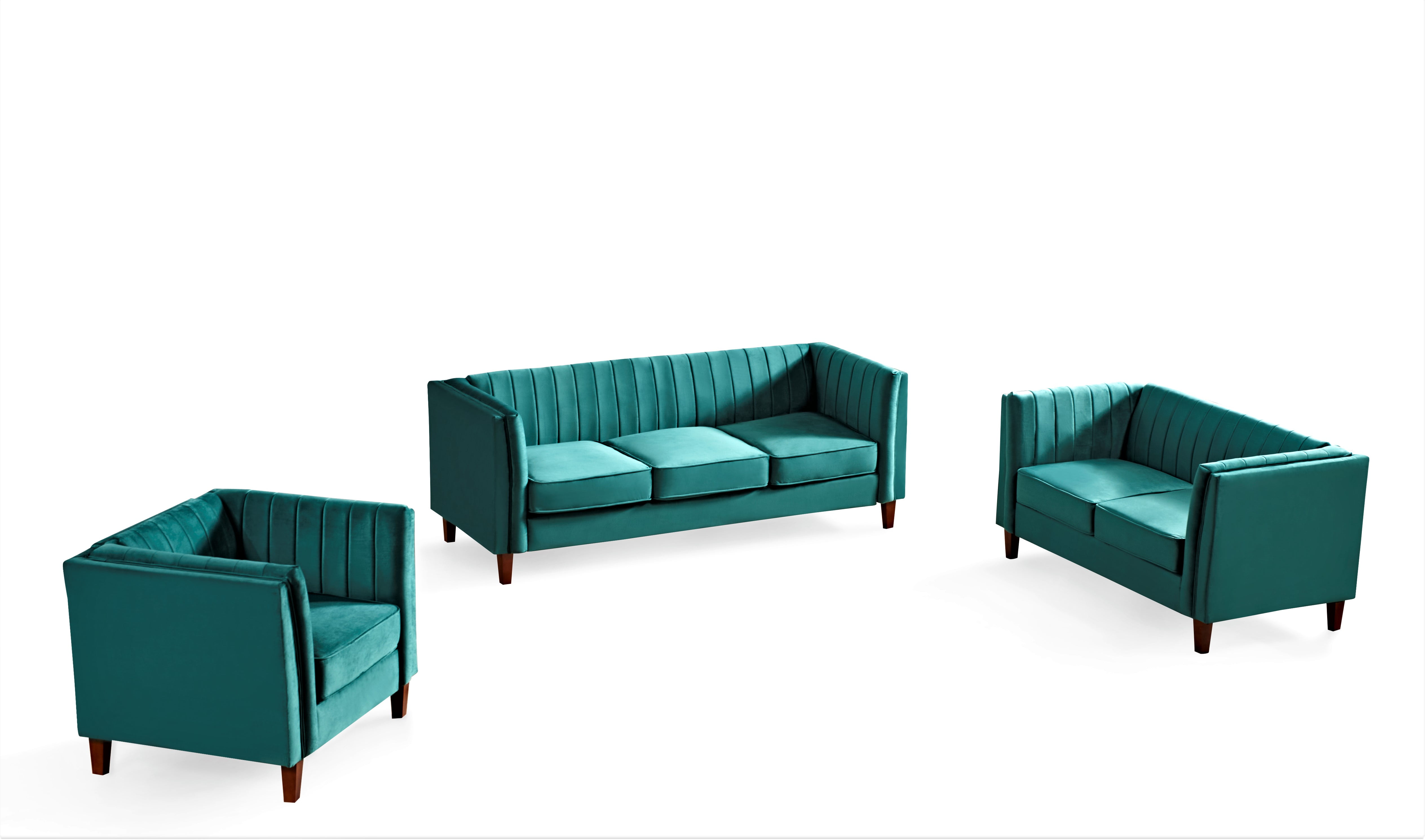 Uspridefurniture Plainfield Line Tufted Square 3Pcs Living Room set, Green Velvet