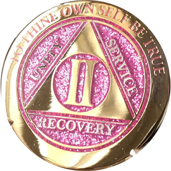 2 Year Elegant Glitter Pink Gold Silver Bi-Plated AA Medallion Chip II