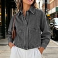 thumbnail image 2 of CBASIHI Cropped Denim Shirt Jackets for Women- Fall Casual Long Sleeve Oversized Zip Up Jean Jacket Gray Size S, 2 of 9