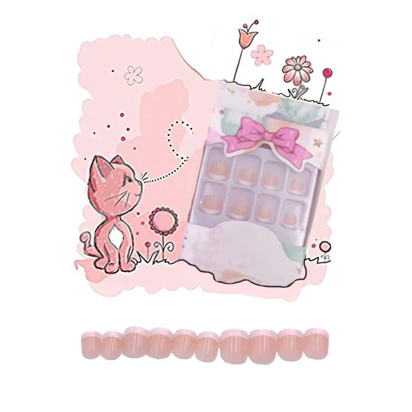 MISUD Kids Press on Nails - Pegamento para uñas para niños con punta francesa blanca, diseño corto acrílico, 24 piezas