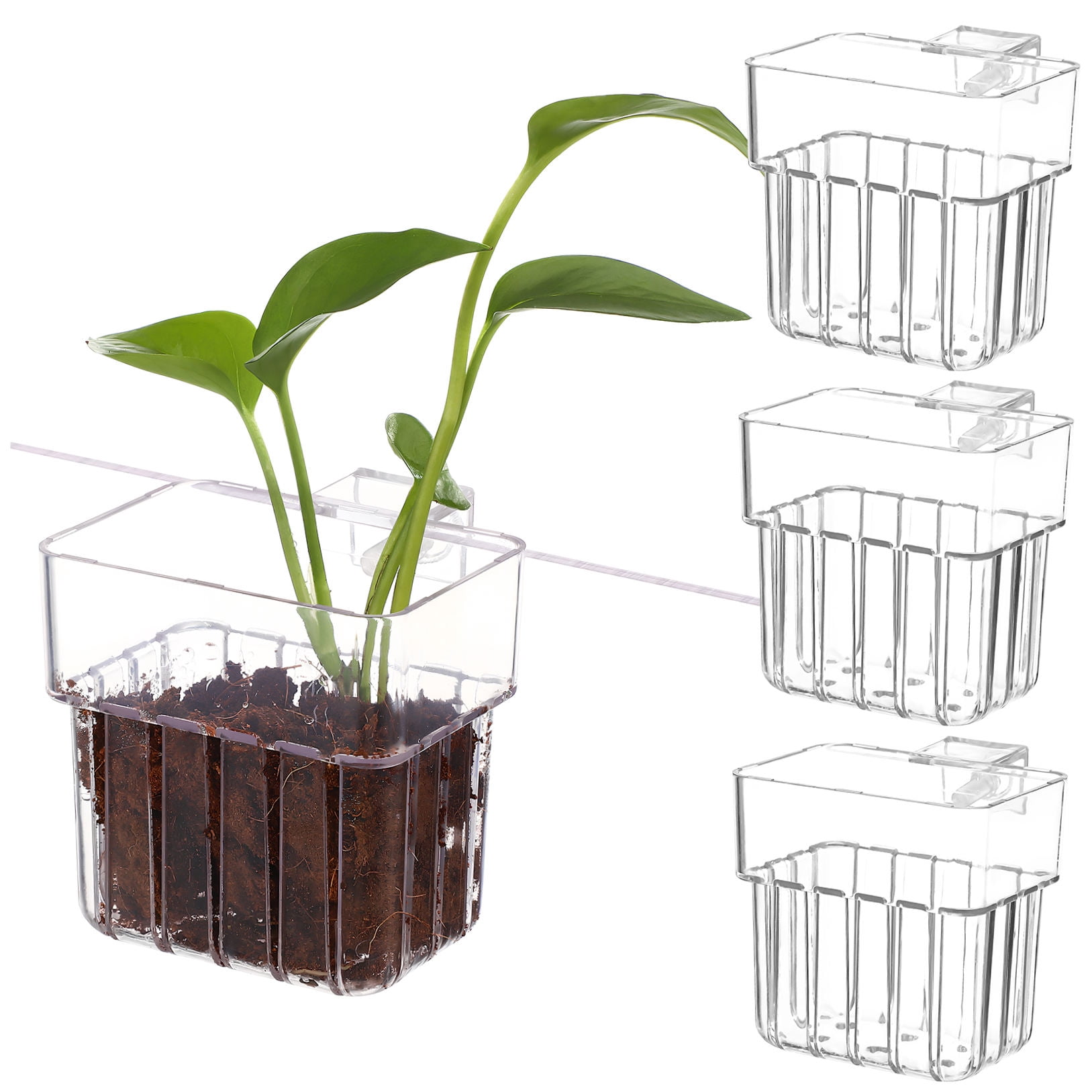 Siliaire 4Pcs Transparent Acrylic Aquarium Decor Cup Planter For Fish Tank Accessories 8.00X8.00X5.70Cm