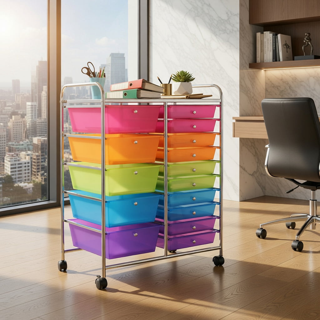 Yardi Yard 15 Drawers Rolling Storage Cart Organizer, Storage Cart, Multipurpose Organizer Cart for Home, Office, School