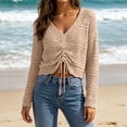thumbnail image 4 of ZGRBOU Womens Boho Off Shoulder Sheer Tops Long Sleeve Crochet V Neck Pullover Shirts Drawstring Hem Swimsuit Cover Up, 4 of 6