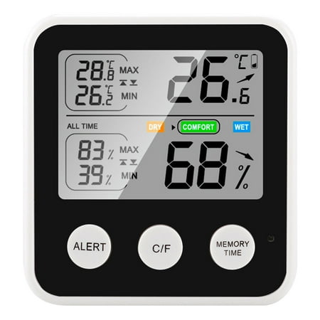 Professional Digital Hygrometer, Large Color Display Temperature Humidity Monitor, Indoor Thermometer, Multifunctional Thermometer, Room Humidity Gauge for Home, Office, Bedroom and Greenhouse Black