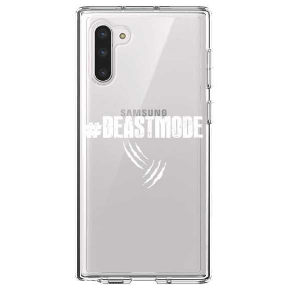 DistinctInk Clear Shockproof Hybrid Case for Samsung Galaxy Note 10 (6.3" Screen) - TPU Bumper Acrylic Back Tempered Glass Screen Protector - #Beastmode Beast Mode