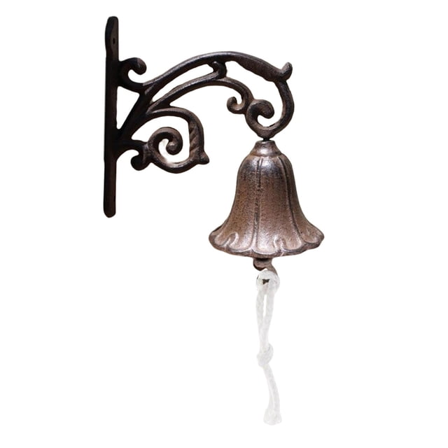 Campana de puerta marrón vintage, escultura de hierro fundido, decoración de pared montada en la pared, campanilla de agitación manual, estilo retro, Sunnimix Campana de pared
