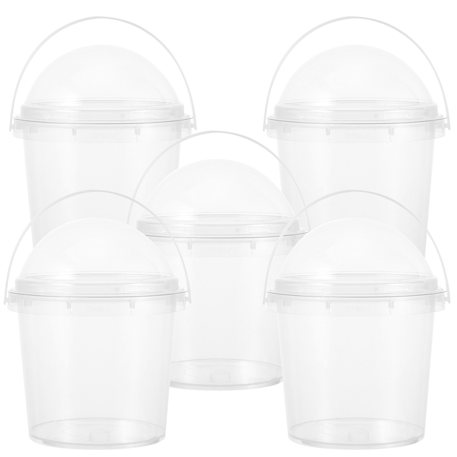 5pcs Small Clear Bucket with Lid Food Safe Bucket Popcorn Ice Cream