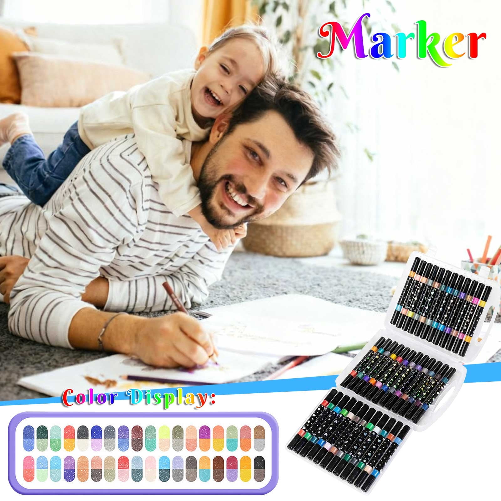 YZEGDCH 36Pcs Glitter Double-sided Markers Pen: 72 Glitter Colors Metallic Shimmer Marker Fine Tip Water-based Ink for Kids Adults DIY Crafts Greeting Birthday Card Making Mugs Wood, Valentines Gifts