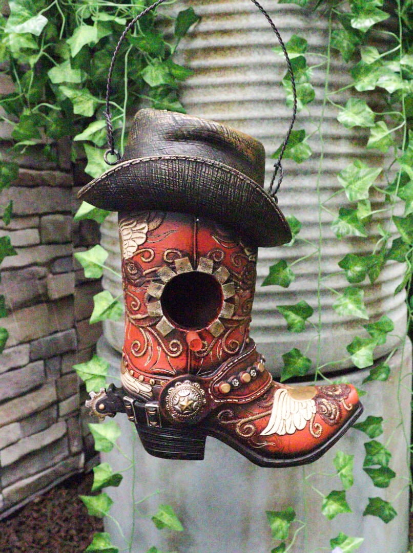 Ebros Gift Western Floral Cowboy Boots Bird Feeder with Hanger, Multi-Color (2 Pack)