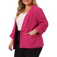 thumbnail image 4 of Agnes Orinda Women's Plus Size Blazers Lapel Collar Open Front 3/4 Sleeve Wear-to-Work Jackets 3X Hot Pink, 4 of 6