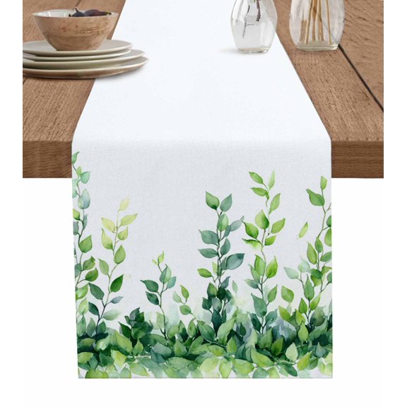 Spring Leaves Vines Table Runner 72 Inches, Pastoral Green Botanical Leaf Bed Runner Dresser Scarves Tabletop for Indoor Outdoor Parties/Ceremony/Banquet, 14" x 72"