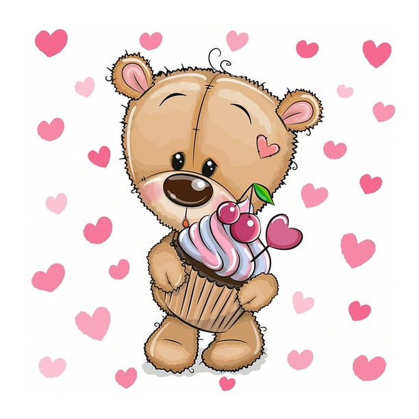 Cuadros Decorativos 5D dibujos animados oso patrón diamante pintura completo redondo taladro Rhinest Tmvgtek embutido en tela
